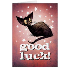 Good Luck! A Custom Lucky Black Cat and Stars Card