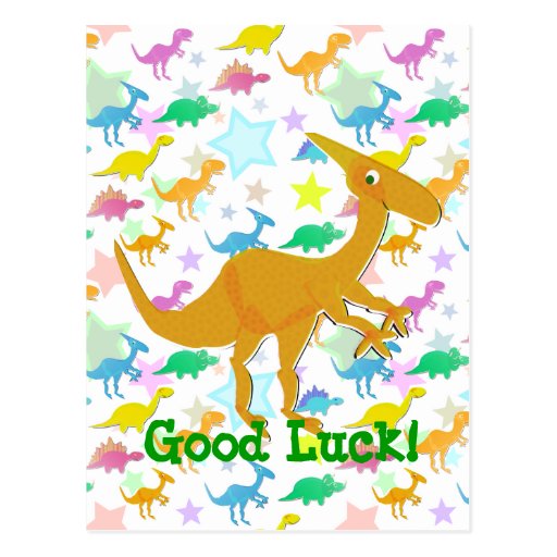 Good Luck Cartoon Dinosaur Postcard | Zazzle