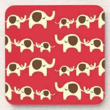 Good luck elephants cherry red cute nature pattern beverage coasters