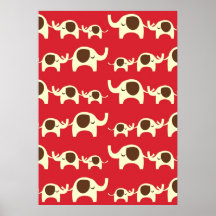 Good luck elephants cherry red cute nature pattern posters