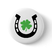 Good Luck Horseshoe Cloverleaf - Shamrock Buttons