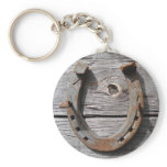 Good Luck Horseshoe on Wooden Fence Keyring keychains