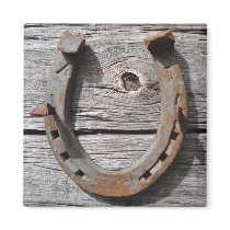 Good Luck Horseshoe on Wooden Fence Magnet
