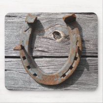 Good Luck Horseshoe on Wooden Fence Mousepad