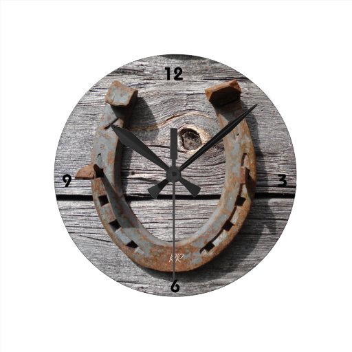 Good Luck Horseshoe on Wooden Fence Wall Clock Zazzle