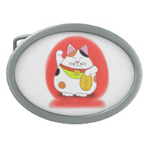 Good Luck Maneki Neko Oval Belt Buckles