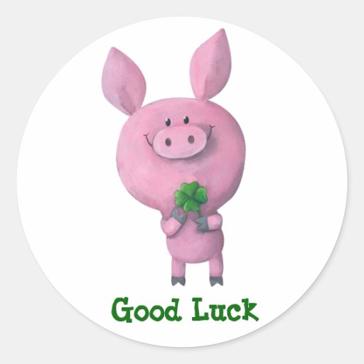 Good Luck Pig Classic Round Sticker Zazzle