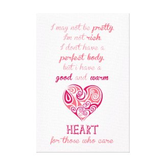 Good warm heart quote pink tribal tattoo girly gallery wrapped canvas