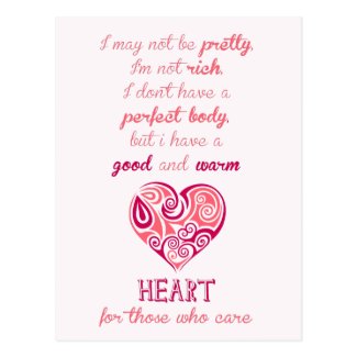Good warm heart quote pink tribal tattoo girly post card