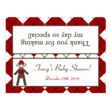 Goody Bag Topper Red Sock Monkey Argyle Postcard