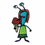 goofy alien girl eating chocolate ice cream photo sculptures