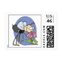 goofy bee smelling flower postage