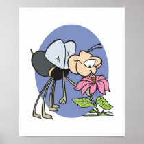 goofy bee smelling flower posters