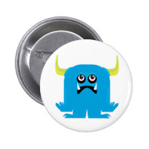 goofy blue monster pinback button