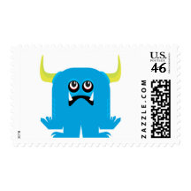 goofy blue monster postage stamps