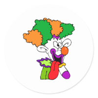 Goofy clown tongue out round sticker