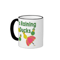 Goofy Green And Yellow Ducks It's Raining Ducks mugs
