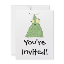 goofy green blob monster invites