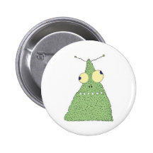 goofy green blob monster pinback buttons
