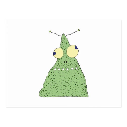 goofy green blob monster post card
