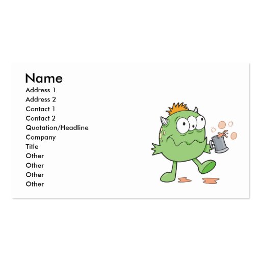 goofy green drunk monster cutie business card templates (front side)