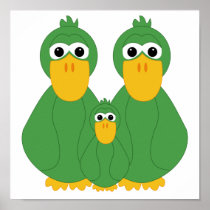Goofy Green Ducks And Baby Poster
