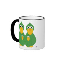 Goofy Green Ducks And Two Babies mugs
