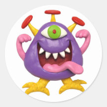 Goofy Purple Monster Round Stickers
