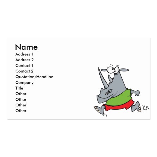 goofy running jogger rhino cartoon business card templates (front side)