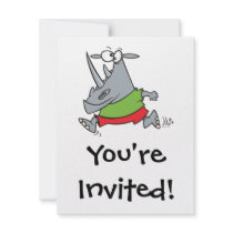 goofy running jogger rhino cartoon personalized invitation