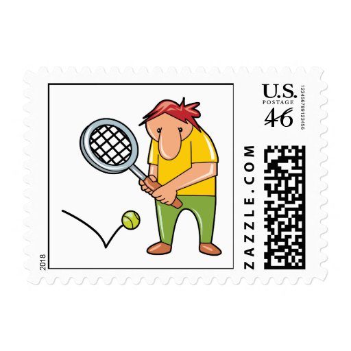 goofy tennis player cartoon graphic postage