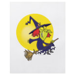 goofy witch on broomstick halloween cartoon flyers