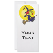 goofy witch on broomstick halloween cartoon full color rack card