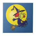 goofy witch on broomstick halloween cartoon
