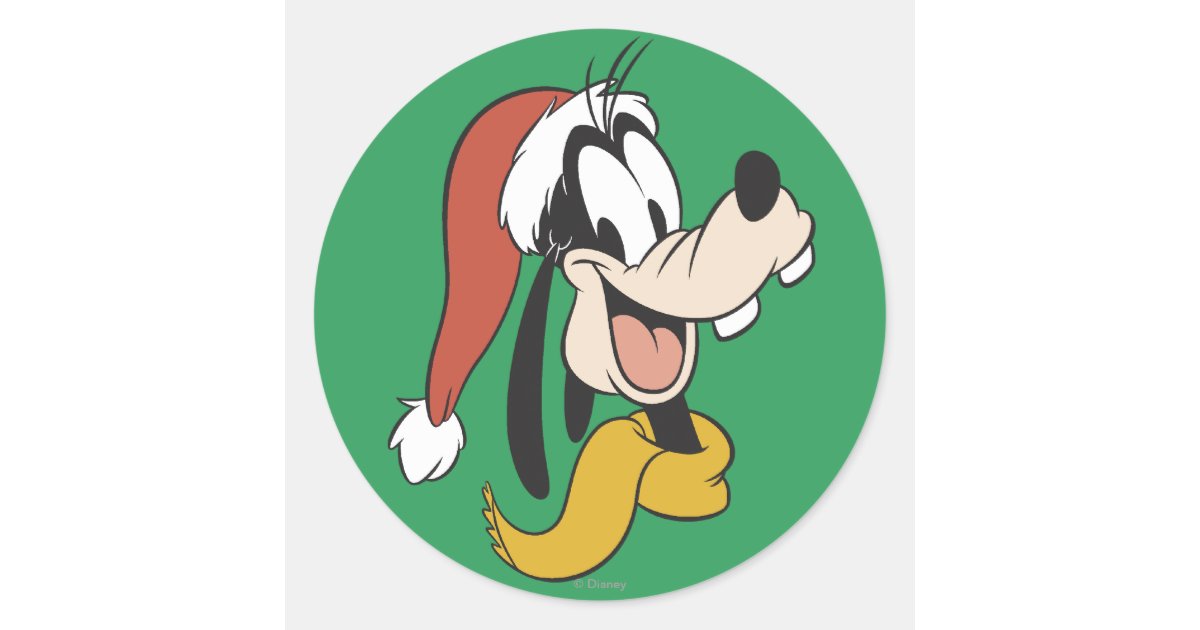 goofy with santa hat classic round sticker zazzle goofy with santa hat classic round sticker zazzle