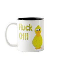 Goofy Yellow Duck Fluck Off mugs