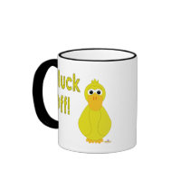 Goofy Yellow Duck Pluck Off mugs