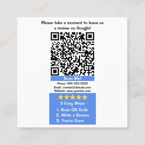 Google Review Business Card With Qr Code Linked Zazzle