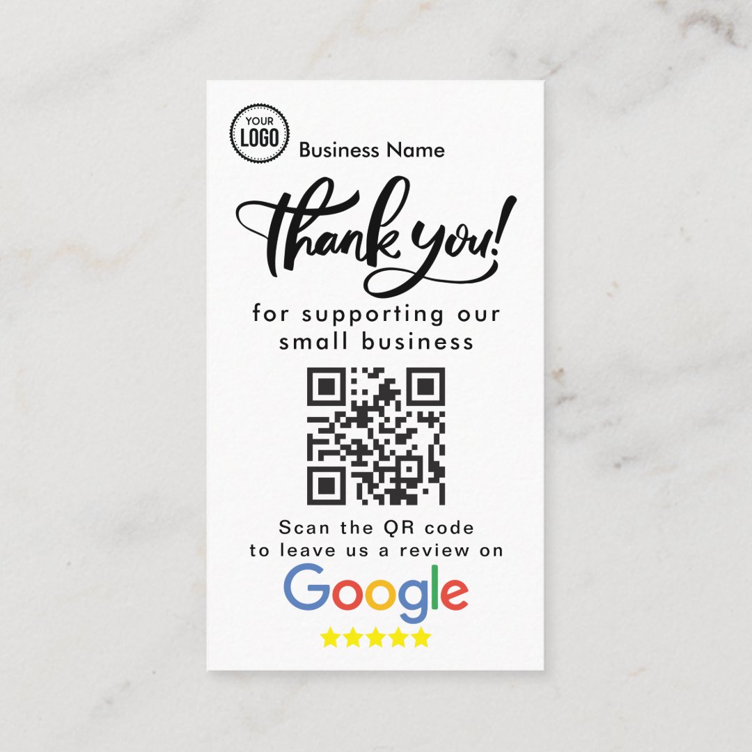 Google Reviews With Thank You And QR Code Business Card Zazzle