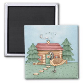 Goose at Cabin 2 Inch Square Magnet