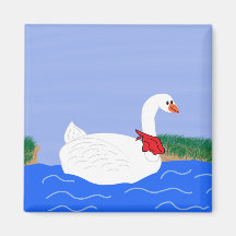 Goose White in Lake Cartoon Art Fridge Magnets