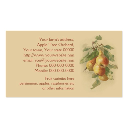 Gooseberries pears fruit sales business cards (back side)