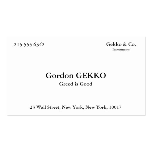 Gordon Gekko Business Cards (front side)