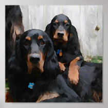 Gordon Setter Pals Painting as a Canvas Print