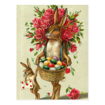 Gorgeous Easter Bunny Roses & Baby Bunny Post Cards
