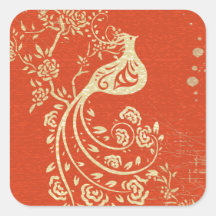 Gorgeous Fantasy Bird Red Grunge Background Stickers