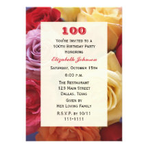 Gorgeous Roses 100th Birthday Party Invitation