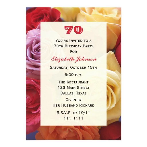 Gorgeous Roses 70th Birthday Party Invitation (front side)
