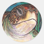 Gorgeous Sea Turtle Stained Glass Style Art Round Stickers