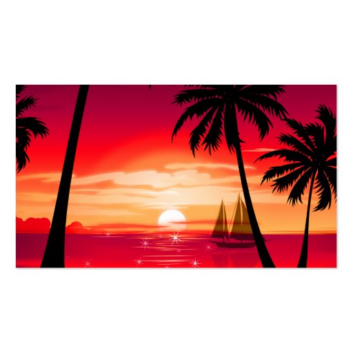 Gorgeous Shimmery Island Sunset & Sailboat Business Card (back side)